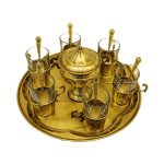 سرویس گالش چایخوری برنجی 6 نفره مدل آینه دار رومی بدون تغییر رنگ