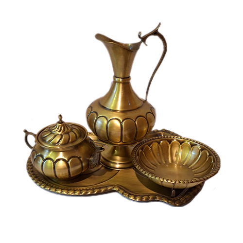 03 سرویس سماور 6 لیتری طرح آینه تمام برنجی پارچه - تصویر 1