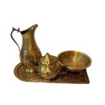 سرویس سماور 4 لیتری قلمی 4 پارچه تمام برنجی آنتیک مدل جمشید