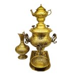 سماور زغالی 6 لیتری قلمی مدل شیرنشان به همراه سرویس کامل