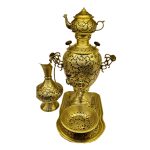 سماور زغالی 4 لیتری قلم دست هنری کار استاد جوادیان سرویس کامل گل و مرغ