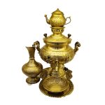 سماور گازی مدل پارسه 6 لیتری عدسی به همراه سرویس سماور گازی برنجی آنتیک قلم دست با دوام و ضخیم بدون تغییر رنگ