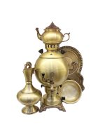 سماور گازی مدل ماهور 4 لیتری به همراه سرویس سماور گازی ساده برنجی 4 لیتری تمام برنجی بدون تغییر رنگ