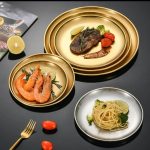 بشقاب گرد استیل طلایی 17
