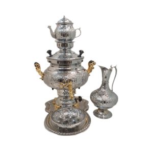 سرویس سماور گازی قلمی مدل یکتا طرح عروس کامل 5 پارچه