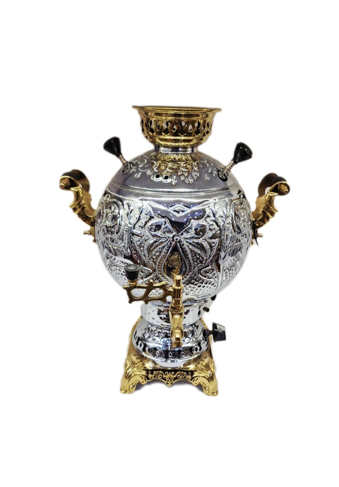 سماور-برنجی-گازی-1.jpg سماور گازی 5 لیتری قلمی گوزن نشان - تصویر 1